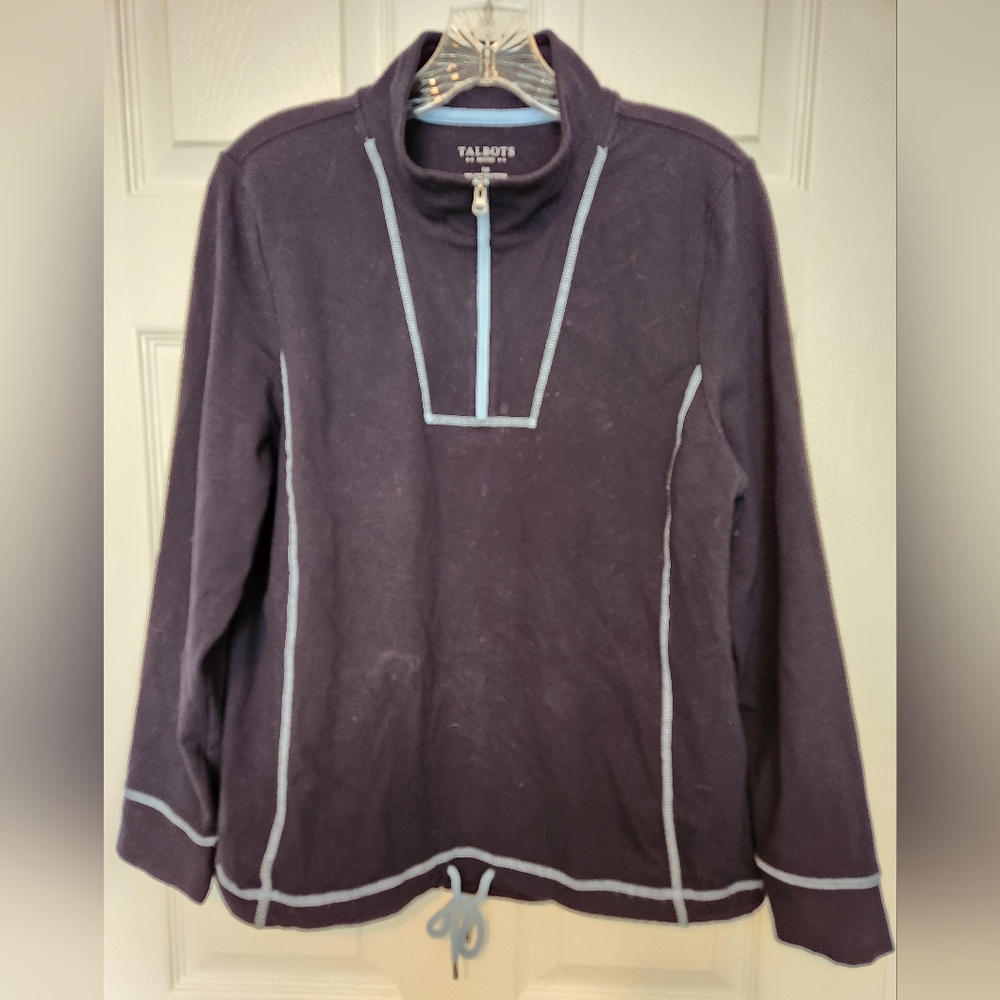 Talbots Petite Navy Blue Stretch Cotton Quarter Zip Activeware Longsleve Top